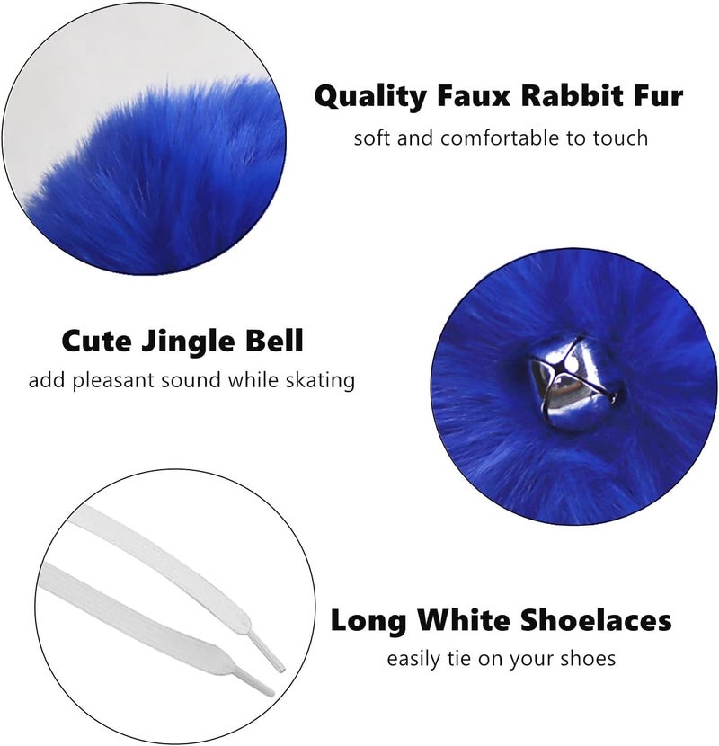 GUIFIER 1 Pair Roller Skate Pom Poms for Girls Princess Women, Fluffy Pom Pom for Roller Skates, Fuzzy Tie-on Roller Skate Pom Poms with Bells, Roller Skate Accessories for Men Boys (8CM / Royal Blue) - Image 2